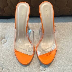 Orange Clear Strap Women's Heels